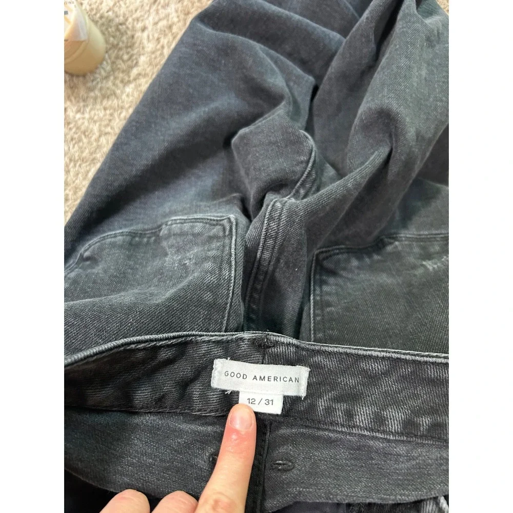Good American Good Straight Distressed Jeans Black High Rise Size 12/31